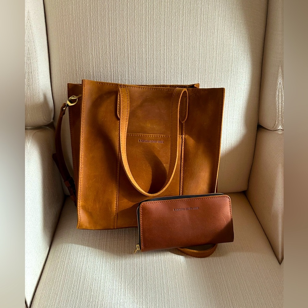 Portland Leather Co. Suede Leather Tote + Wallet